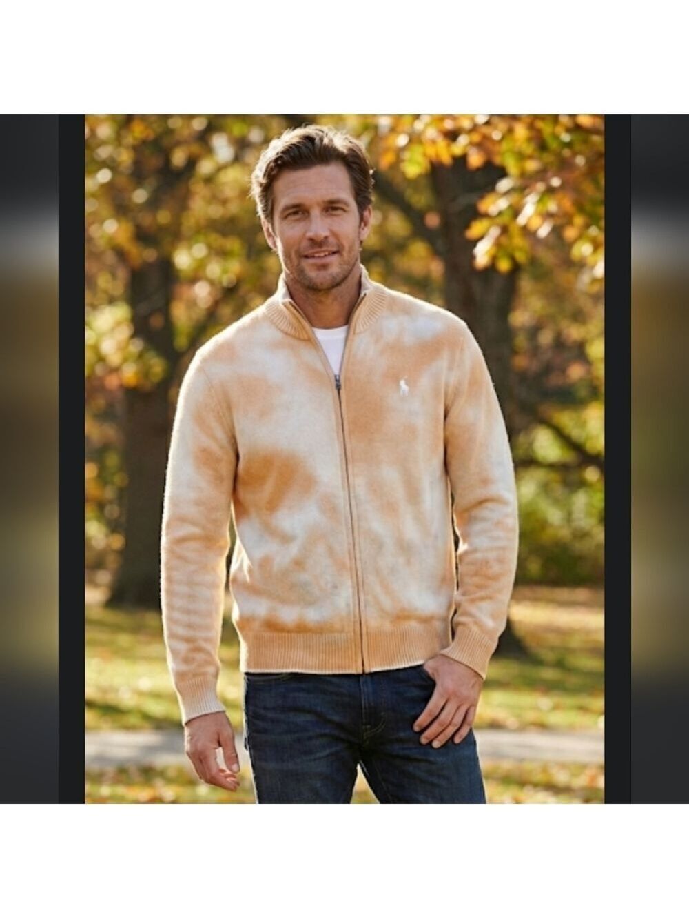 Ralph Lauren Men's Orange White Zip-Up Sweater